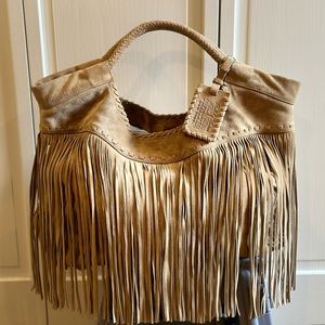 Ralph Lauren Collection oversized suede tan fringe maxi tote hobo bag